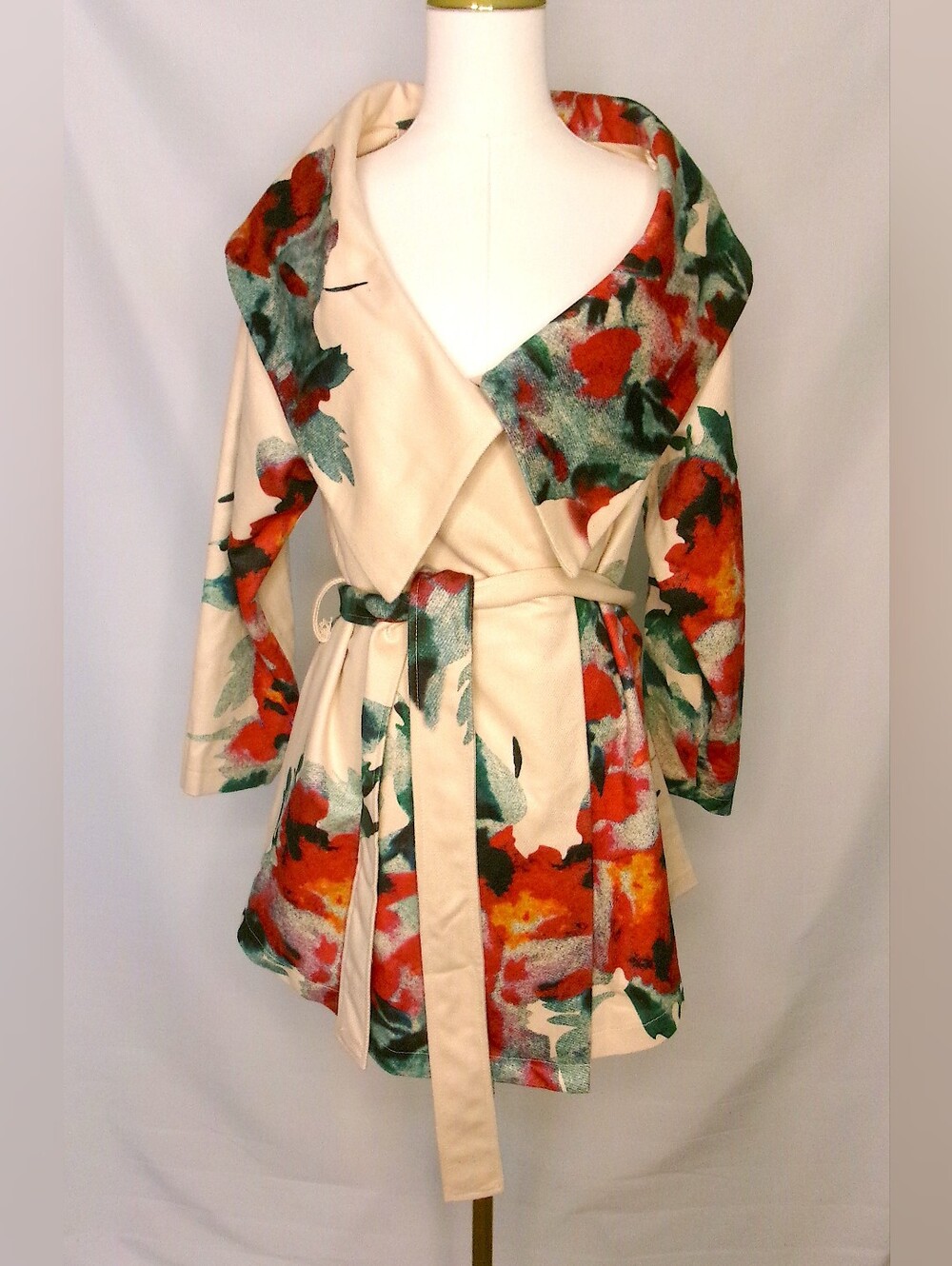 Esley Floral Multicolor Waist Skirt - Cream Base with Red and Green Accents